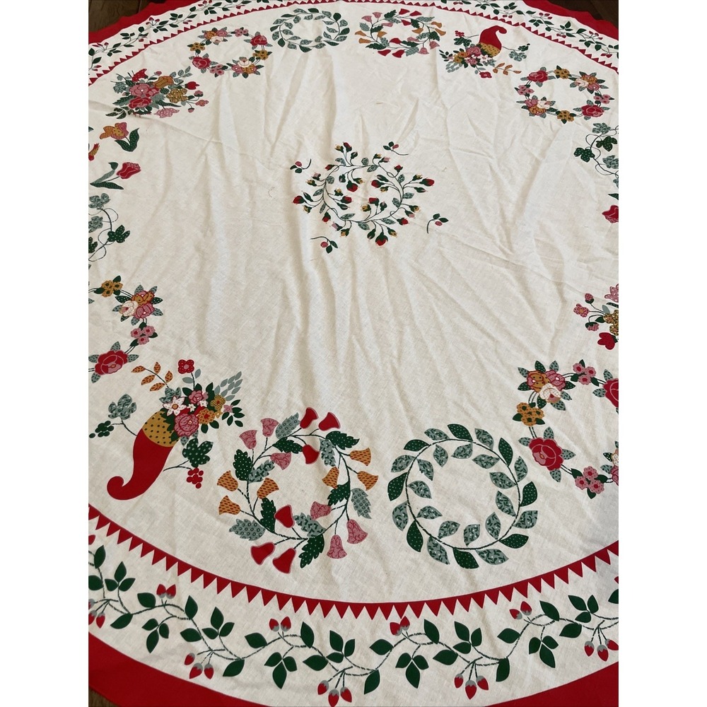 Fallani And Cohn Smithsonian Bride's Quilt Red‎ Floral 67" Round Tablecloth